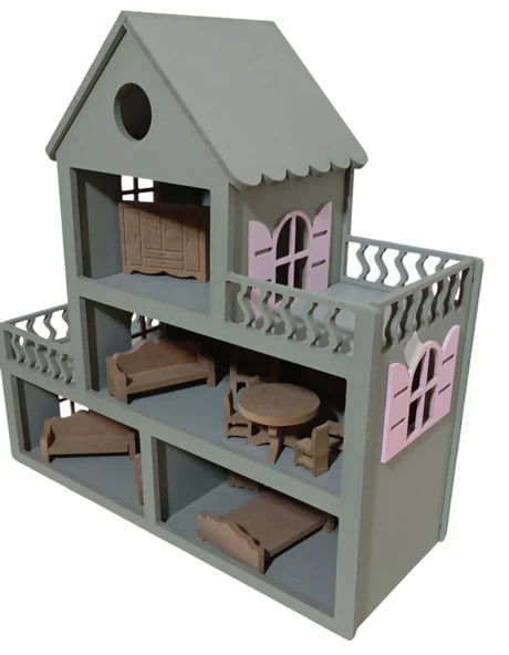 Boyalı Oyuncak Ahşap Barbie Evi ürün görseli 1