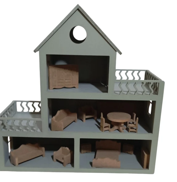 Boyalı Oyuncak Ahşap Barbie Evi - Resim 2