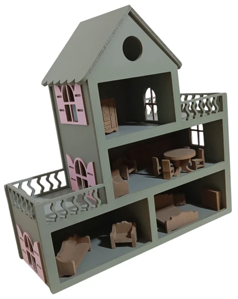 Boyalı Oyuncak Ahşap Barbie Evi - Resim 3