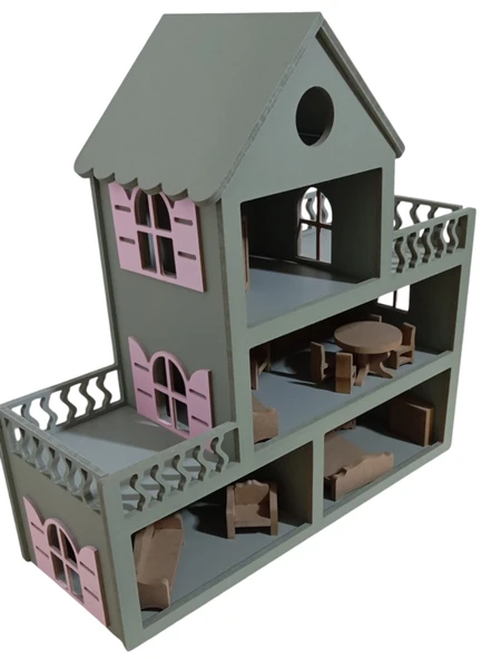 Boyalı Oyuncak Ahşap Barbie Evi - Resim 4
