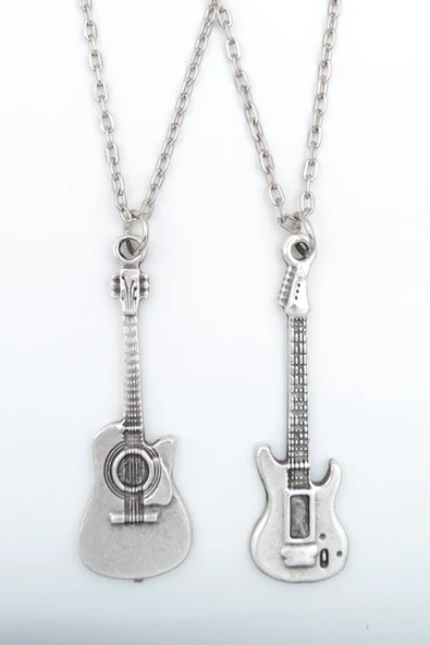 2'li Elektro Gitar - Akustik Gitar Gümüş Kaplama Kolye Seti ürün görseli 1