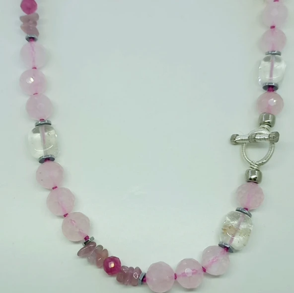 1900 Pembe Kuvars el yapımı kolye - Resim 2