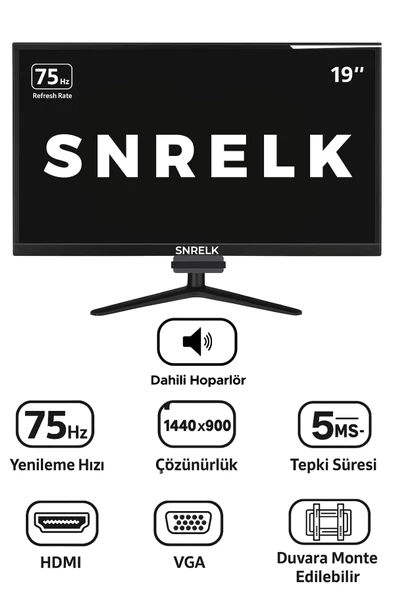 SNRELK 19'' SESLİ (DAHİLİ HOPARLÖR) GENİŞ EKRAN (HDMI-VGA) LED MONİTÖR ürün görseli 1
