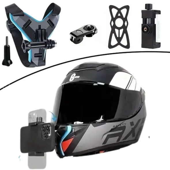 Motorsiklet Kask Önü Takılan Telefon Tutucu Aksiyon Kamerası Takılabilen Aparat ürün görseli 1