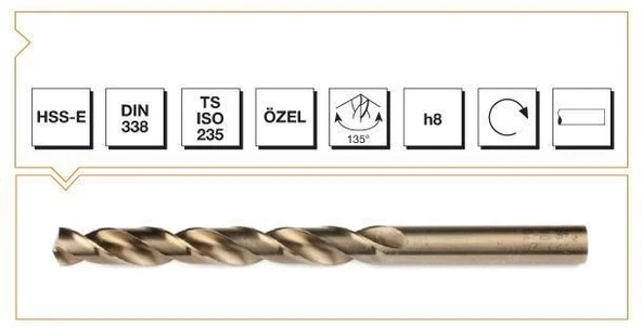 Mey İthalat® Makina Takım HSS-E Altın Seri İnox Delme Matkap Ucu 10 mm ürün görseli 1