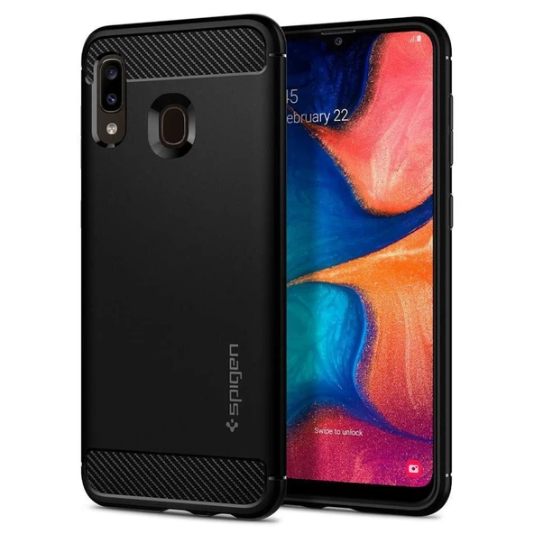 Spigen Galaxy A20 ile Uyumlu Kılıf Rugged Armor Matte Black ürün görseli 1