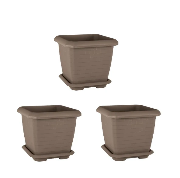 Omnipazar SO-HK03 Hisar Kare Tabaklı Saksı 25.5 litre Mocha 3 Adet ürün görseli 1