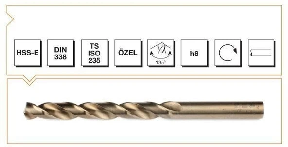 Mey İthalat® Makina Takım HSS-E Altın Seri İnox Delme Matkap Ucu 6 mm ürün görseli 1
