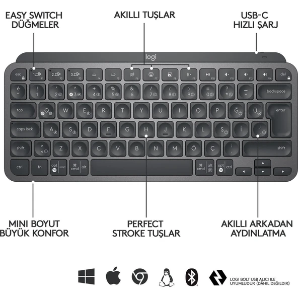 LOGITECH Mx Kablosuz Mini Klavye 920-010504 - Resim 2