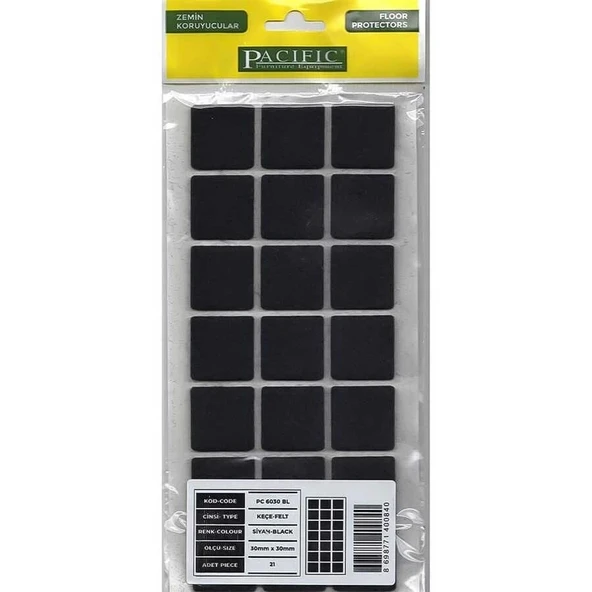Mey İthalat® Pacific 6030 BL Yapışkanlı Keçe 30 mm X 30 mm Siyah ürün görseli 1
