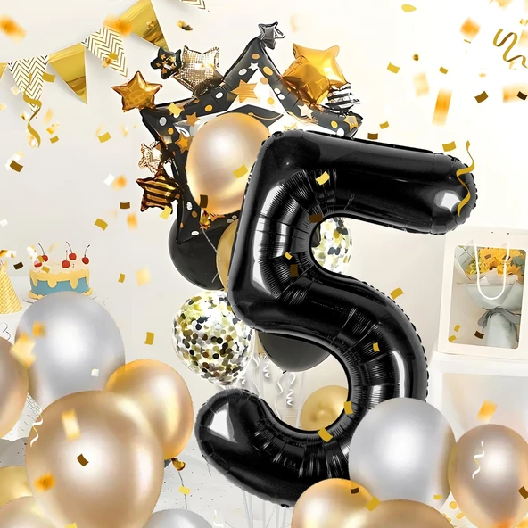 5 Yaş Siyah Folyo Balon 34 INC 76 CM ürün görseli 1