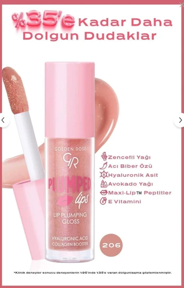 Golden Rose Plumped Lips Lip Plumping Gloss No: 206 ürün görseli 1