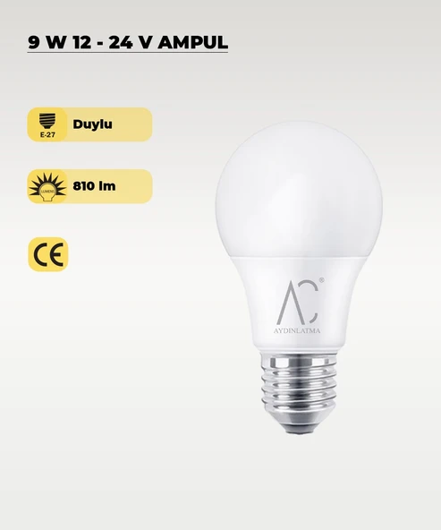 9W 12-24V  Ampul 6500K - Beyaz Işık - E-27 Duy ürün görseli 1