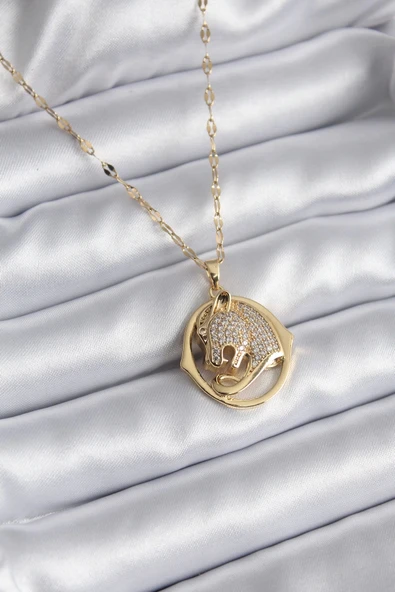 Mey İthalat® 316L Çelik Gold Renk Zirkon Taşlı Jaguar Model Kadın Kolye ürün görseli 1