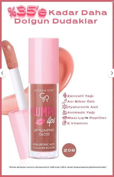 Golden Rose Plumped Lips Lip Plumping Gloss No: 208 ürün görseli 1