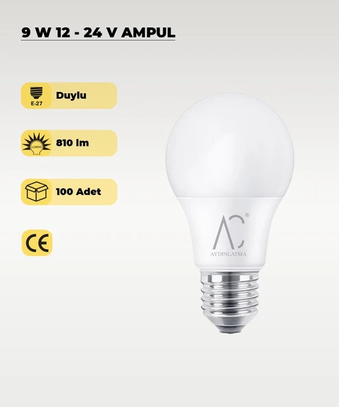 9W 12-24V  Ampul 6500K - Beyaz Işık - E-27 Duy - 100 ADET ürün görseli 1