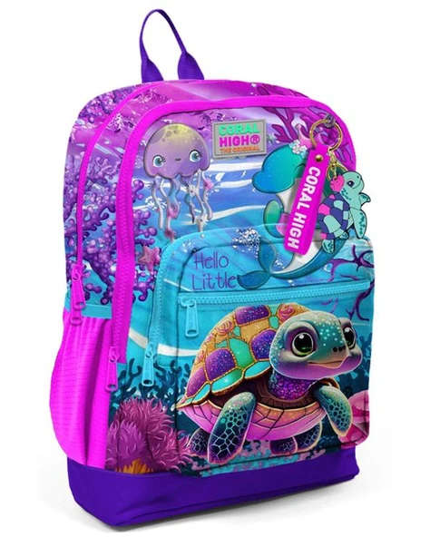 Coral High Kids Pembe Mor Kaplumbağa Desenli Okul Sırt Çantası 23756 ürün görseli 1