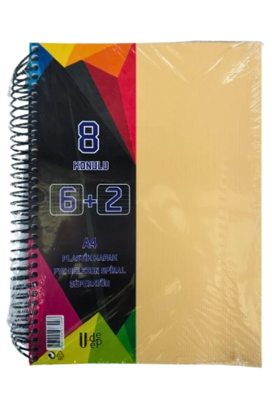 a4 boy 6+2 ayraçlı defter dersane defteri (6 kareli 2 çizgili ) 200 yaprak 8 bölümlü udep ürün görseli 1