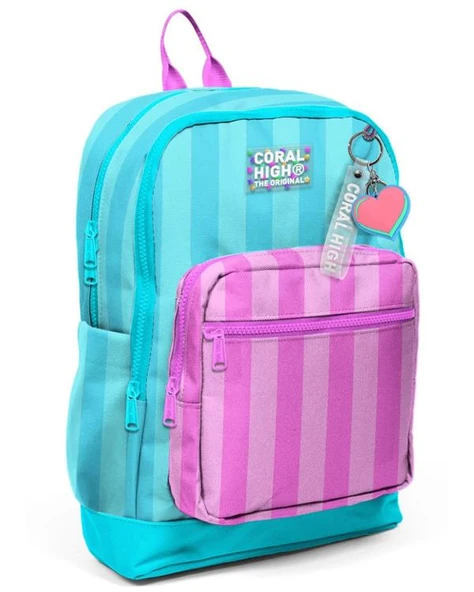 Coral High Kids Turkuaz Pembe Çizgili Dört Bölmeli Okul Sırt Çantası 23771 ürün görseli 1