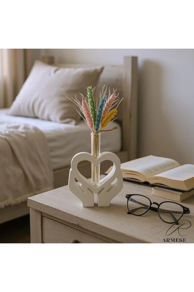 Ar Armese El Yapımı Kalp Figürlü Dekoratif Vazo – Porselen Tozu, 12.5 cm ürün görseli 1