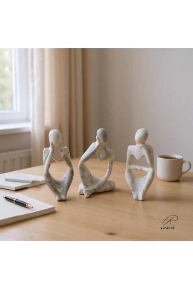 Ar Armese Mermer Görünümlü Düşünen İnsan Figürü 3’lü Set - Dekoratif - Modern Porselen Tozu Obje - 12.5 cm ürün görseli 1
