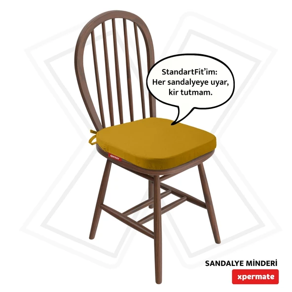 XPERMATE Oval Sandalye Minderi Fermuarlı Yıkanabilir Kılıf Bağcıklı Su ve Yağ İtici 42x42x5 Hardal ürün görseli 1