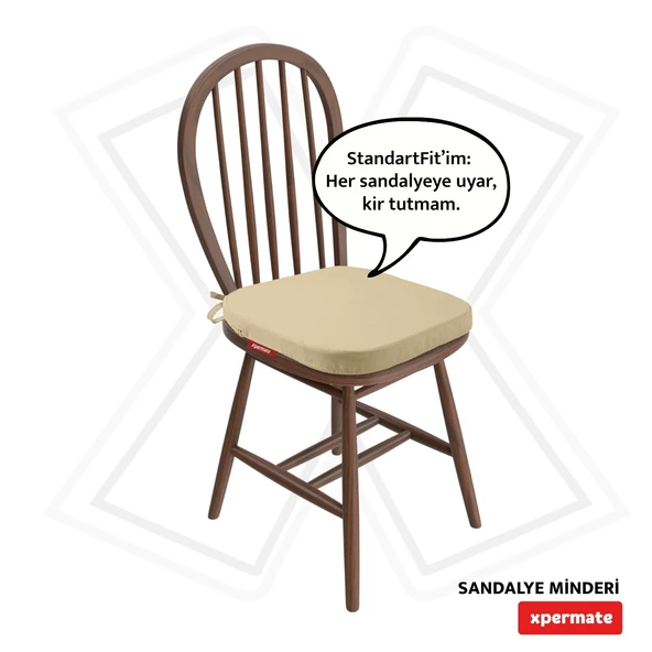 XPERMATE Oval Sandalye Minderi Fermuarlı Yıkanabilir Kılıf Bağcıklı Su ve Yağ İtici 42x42x5 Bej ürün görseli 1