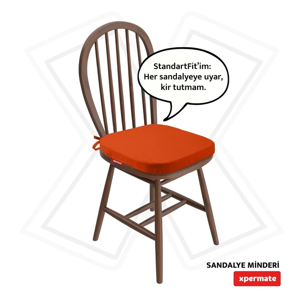 XPERMATE Oval Sandalye Minderi Fermuarlı Yıkanabilir Kılıf Bağcıklı Su ve Yağ İtici 42x42x5 Kiremit ürün görseli 1