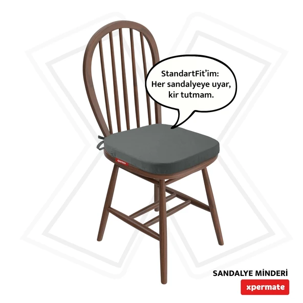 XPERMATE Oval Sandalye Minderi Fermuarlı Yıkanabilir Kılıf Bağcıklı Su ve Yağ İtici 42x42x5 Antrasit ürün görseli 1
