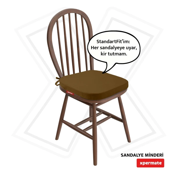 XPERMATE Oval Sandalye Minderi Fermuarlı Yıkanabilir Kılıf Bağcıklı Su ve Yağ İtici 42x42x5 Kahve ürün görseli 1
