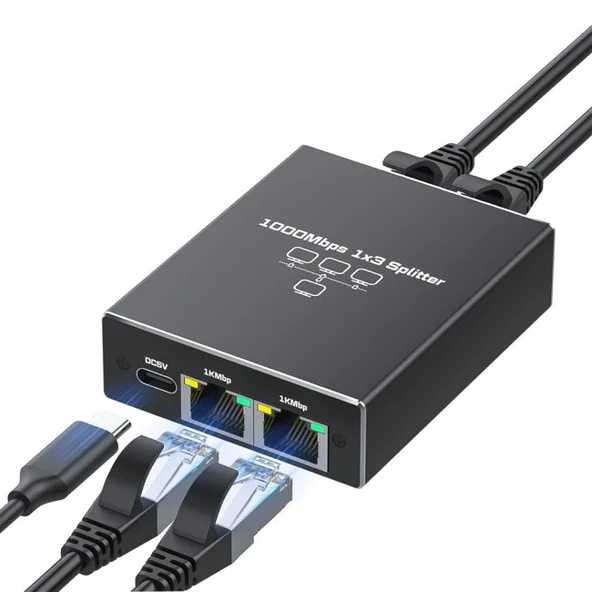 Ethernet çoklayıcı Splitter 1 giriş 3 Çıkış RJ45 Gigabit 1000 Mbps ürün görseli 1