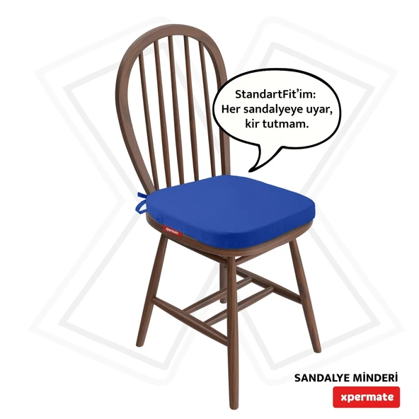 XPERMATE Oval Sandalye Minderi Fermuarlı Yıkanabilir Kılıf Bağcıklı Su ve Yağ İtici 42x42x5 Mavi ürün görseli 1