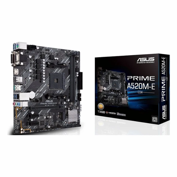 Asus Prime A520M-E-CSM DDR4 (4600MHz)OC M.2 DVI/VGA/HDMI PCIe 3.0 AM4 mATX Anakart ürün görseli 1