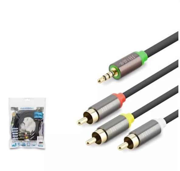 HADRON HDX1066 3.5MM TO 3RCA KABLO 2LINE GOLD 5M SİYAH ürün görseli 1