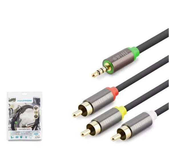 HADRON HDX1064 3.5MM TO 3RCA KABLO 2LINE GOLD 1.5M SİYAH ürün görseli 1