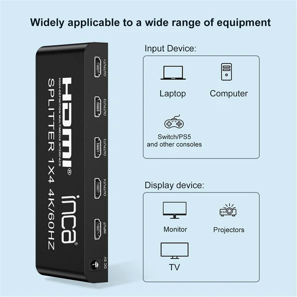 Inca IHSK-460 Hdmı Splitter 1 İn 4Out 4K@60Hz Switch ürün görseli 1