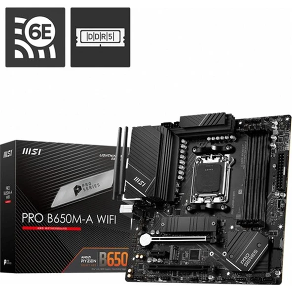 Msı Mb Pro B650M-A Wifi Am5 Ddr5 6400Mhz(Oc) Hdmı Dp M.2 Usb3.2 2.5G Lan Wifi 6E Matx Anakart ürün görseli 1