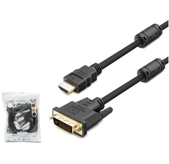 HADRON HDX7752 DVI (M) TO HDMI (M) KABLO 24+1 PVC 1.8M SİYAH 1.8M ürün görseli 1