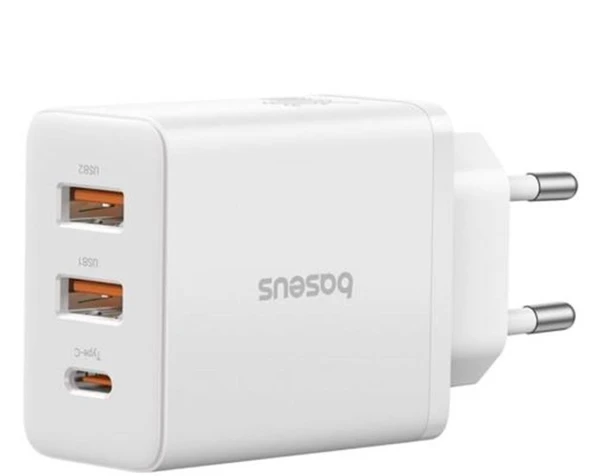BASEUS P10111402213-00 Cube Hızlı 2 USB-A + Type-C 30W Şarj Cihazı Beyaz ürün görseli 1