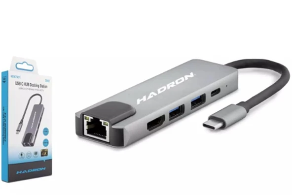 HADRON HDX7831 TYPE-C HDTV COMBO HDMI 4K 30HZ + TYPE-C + 2-USB3.0 + LAN 5IN1 GRİ ürün görseli 1