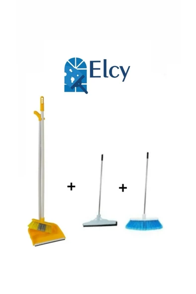 ELCY 3 Lü Temizlik Seti Metal Saplı Fırça Çekpas Çekçek Lux Katlanabilir Faraş ürün görseli 1