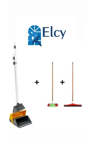 ELCY 3 Lü Temizlik Seti Ahşap Saplı Fırça Çekpas Çekçek Lux Katlanabilir Faraş ürün görseli 1
