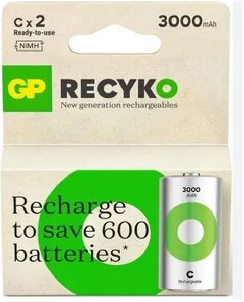 Gp 3000 mAh Orta Boy Şarjlı Pil 2 li  Paket C Boy GP300CHCBMTR-2EB2 ürün görseli 1