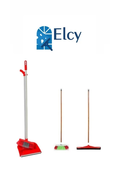 ELCY 3 Lü Temizlik Seti Ahşap Saplı Fırça Çekpas Çekçek Lux Katlanabilir Faraş ürün görseli 1