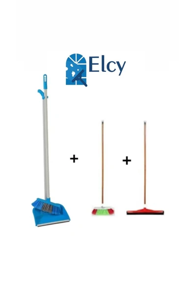 ELCY 3 Lü Temizlik Seti Ahşap Saplı Fırça Çekpas Çekçek Lux Katlanabilir Faraş ürün görseli 1