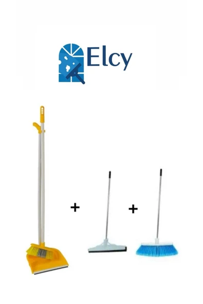 ELCY 3 Lü Temizlik Seti Metal Saplı Fırça Çekpas Çekçek Lux Katlanabilir Faraş ürün görseli 1
