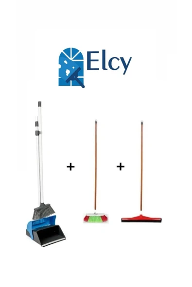 ELCY 3 Lü Temizlik Seti Ahşap Saplı Fırça Çekpas Çekçek Lux Katlanabilir Faraş ürün görseli 1
