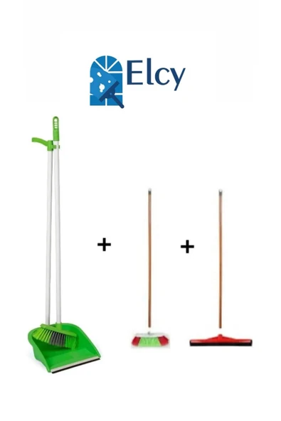 ELCY 3 Lü Temizlik Seti Ahşap Saplı Fırça Çekpas Çekçek Lux Katlanabilir Faraş ürün görseli 1