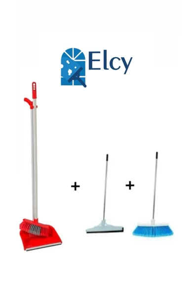 ELCY 3 Lü Temizlik Seti Metal Saplı Fırça Çekpas Çekçek Lux Katlanabilir Faraş ürün görseli 1