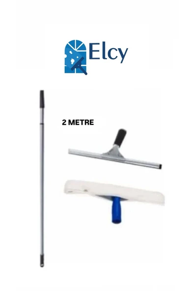 ELCY Cam Temizlik Seti 2 Metre Teleskopik Uzayabilen Metal Sap 35 Cm Cam Peluş Ve Cam Çekçeği ürün görseli 1